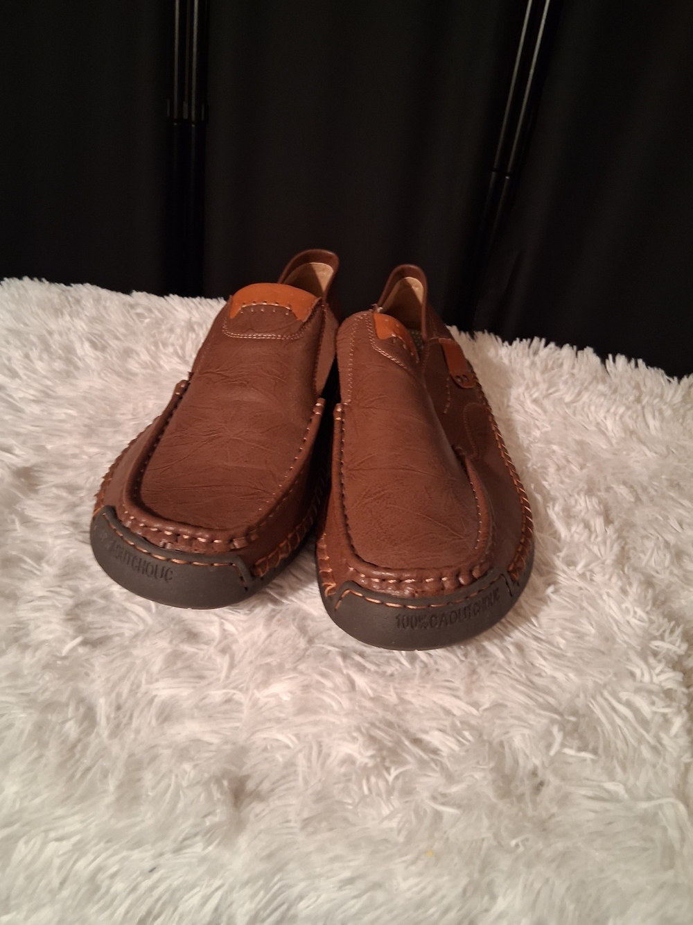 100% CAOUTCHOUC Men's Casual Brown Slip-On Leather Loafers